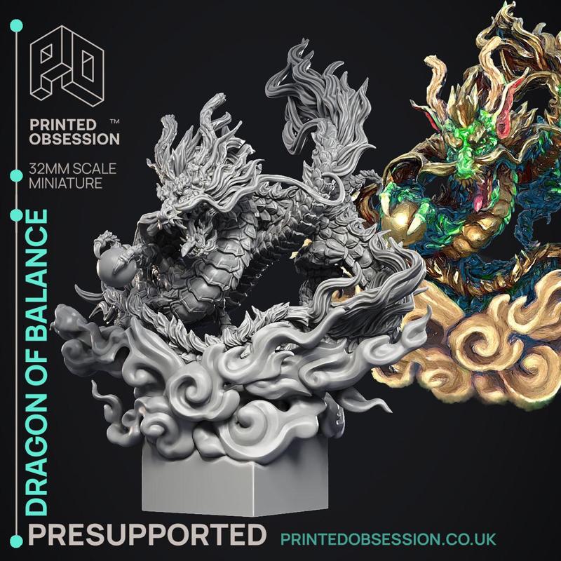 Dragon of Balance - Chinese Style Dragon -  PRESUPPORTED - Illustrated and Stats - 32mm scale
