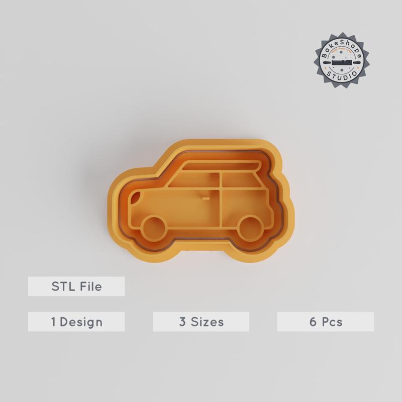 Hatchback Mini Car Cutter & Stamp Set, Perfect for Cookies & Fondant, Includes 6 Pieces, S/M/L Sizes