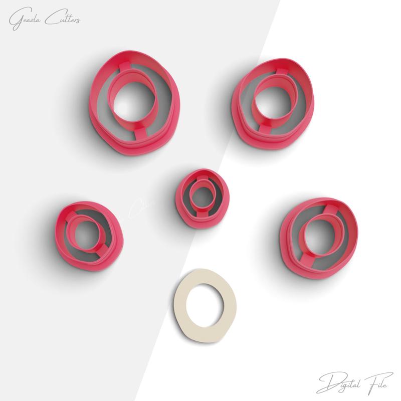 Thin Organic Donut Clay Cutter, Organic Donut Polymer Clay Earring Cutter, 2 Cutter Version, 5 Sizes Included, Digital STL File, No: 851