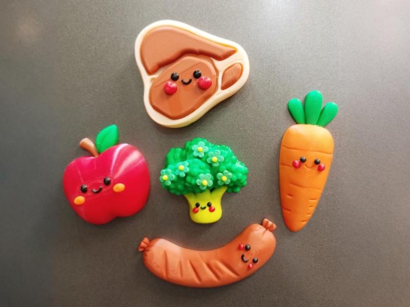 3D Printed Refrigerator Magnets - Vegetable and Fruit Doll Series, Separate Parts Printing