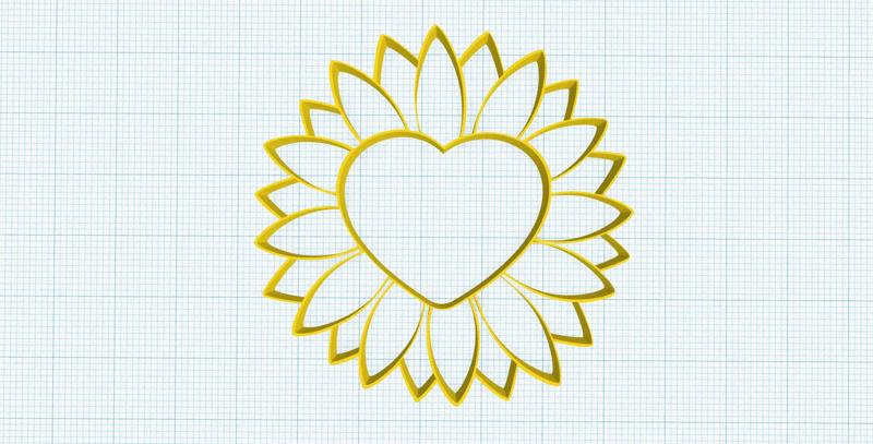 Heart and sunflower outline, wall art decoration, stencil, mold, embross, flower design, wedding, romantic