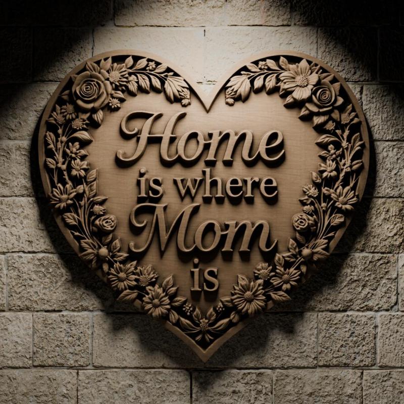 3D STL Design | "Home is Where Mom Is" Mother's Day Heart-Shaped Plaque | CNC Routers | 3D Printing