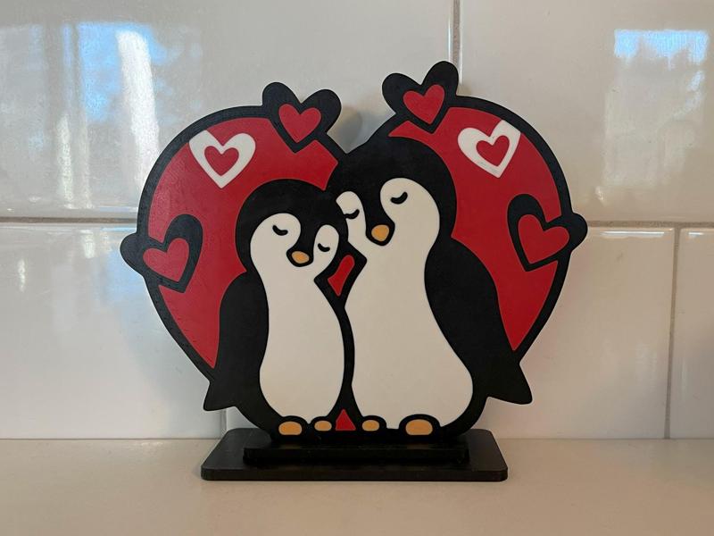 Penguin Couple in Love Decor Valentine's Sign