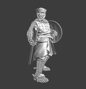 Medieval crusader infantry with axe/flat helmet