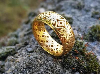 Geometric flower double layer ring