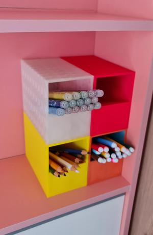 Desk container for pens and markers semi-modular