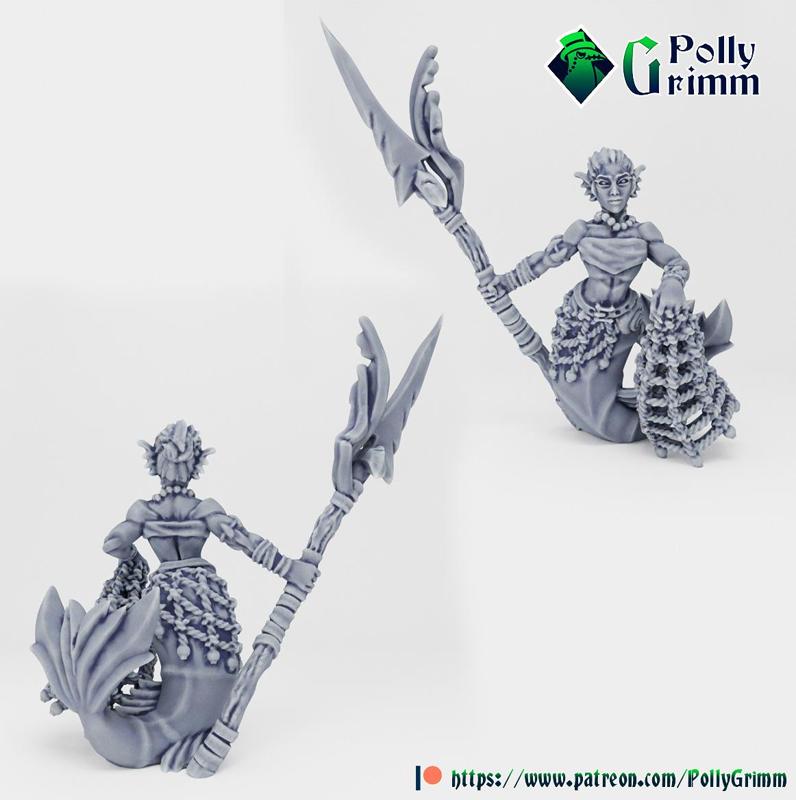 Tabletop fantasy miniature. Nymphs set. Nereid warrior