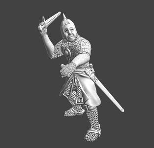 Heavy medieval russian knight with 2 swords