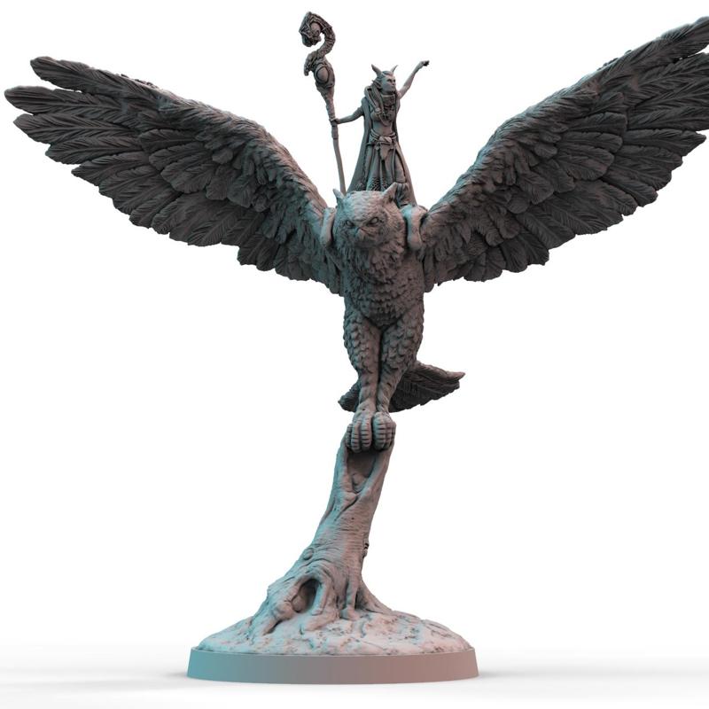 Wood Elf Mage with Great Owl Mount (pre-supported)