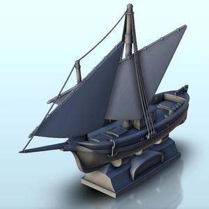 Wooden sailboat with double mast (with base) 4 - Asia Terrain Clash of Katanas Tabletop RPG terrain China Korea WW2