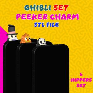 ghibli set cute peeker charm (hippers) and charm for smarthphone, tablet and kindle 6 pieces