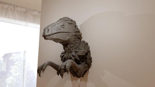 velociraptor dinosaur head wall mount with arms