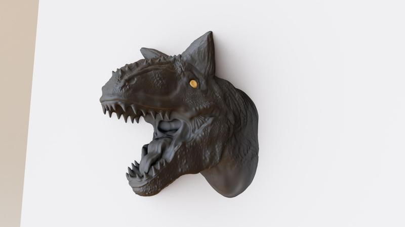 Carnotaurus dinosaur head roaring wall mount stl