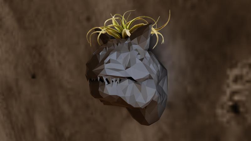 Carnotaurus dinosaur head wall mount low poly planter pot flower vase stl