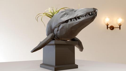 mososaurus bust planter pot flower vase low poly stl