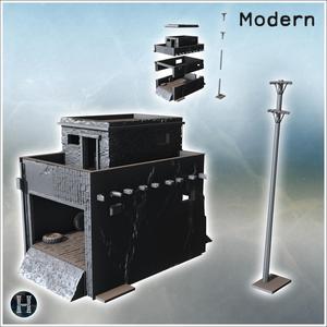 Modern flat-roofed building with indoor garage and electrical poles (9) - Modern WW2 WW1 World War Diaroma Wargaming RPG Mini Hobby