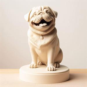 2003 Laughing Pug - Ivory-Style 3D-Printed Statue, pug, dachshund, poodle, cat, dog, monkey, zebra, animal, armadillo, lion, fox, faun, pomeranian, troll, platypus, majestic, sculpture, fantasy, crocodile