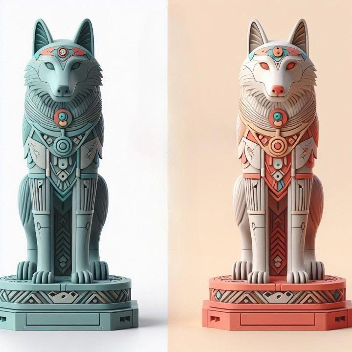 1104 Color 3D Model of a Totem-Style Wolf on a Pedestal, pug, dachshund, poodle, totem, dog, monkey, elephant, beagle, bear, lion, fox, bull terrier, pomeranian, galgo, wolf, doberman pinscher, newfoundland, crocodile