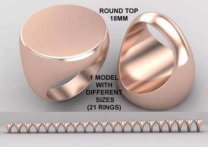 Round Signet Ring Base 18MM top in All sizes 177-MWC