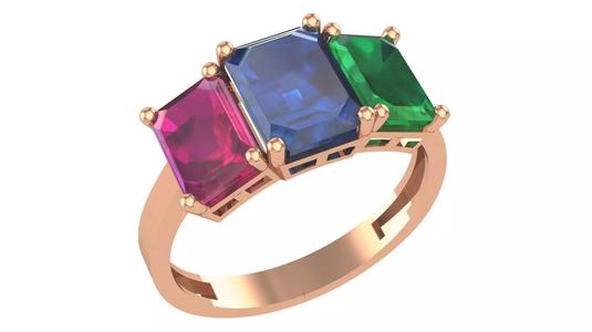 Trio Gemstone Ring 3dm stl render details