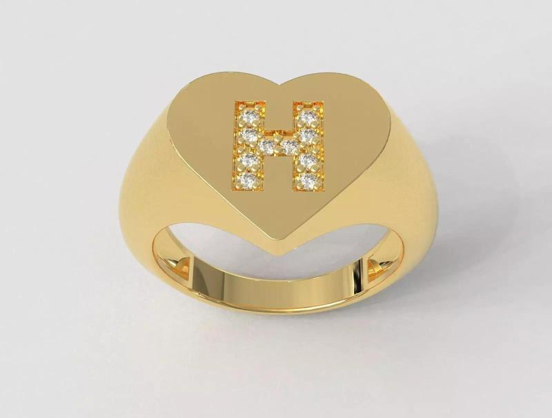 Heart Ring - Diamond Letter H
