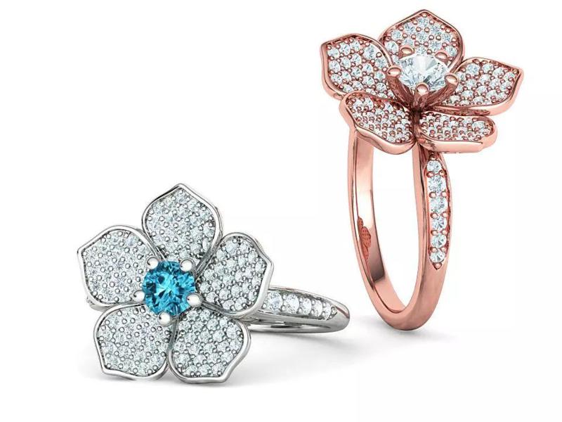 5 Petals Flower Ring 3dmodel with 30 pointer stone