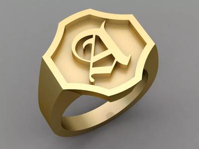 A Letter Classy Solid 14K Gold Name Initial Signet Ring Mens