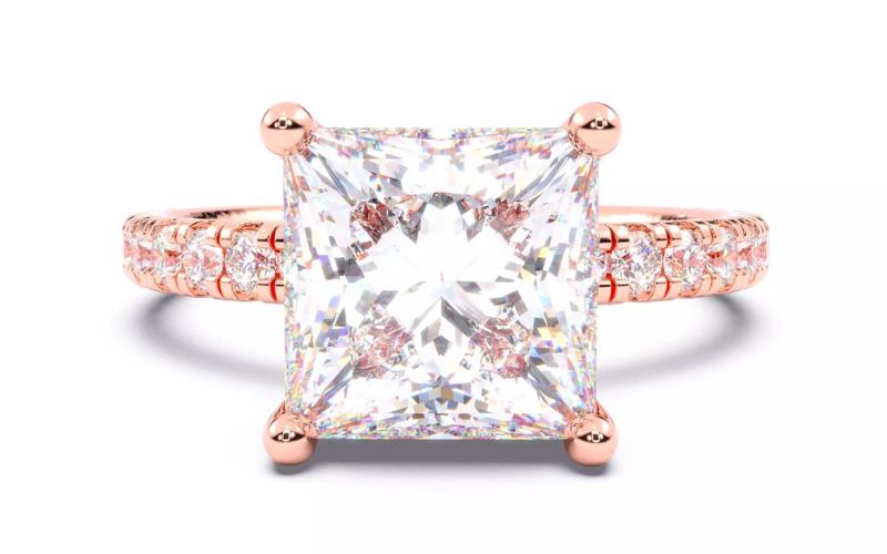 Princess Diamond Pave Setting Solitaire Ring