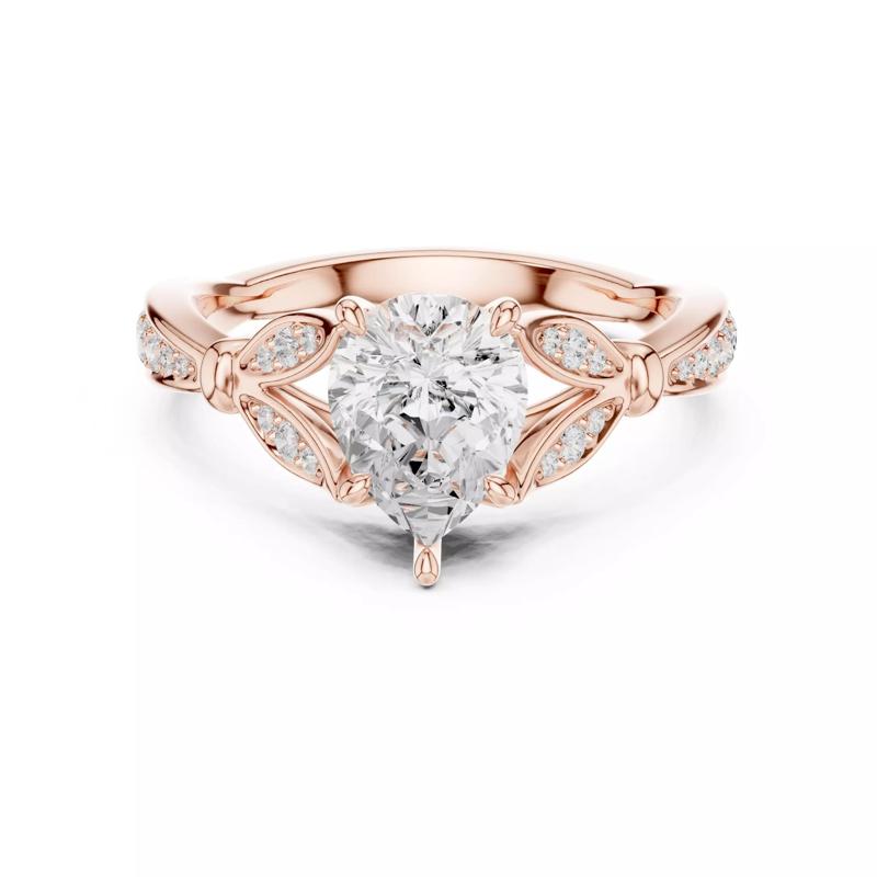 Pear Cut Flower Set Engagement Wedding Ring 3DM STL Video