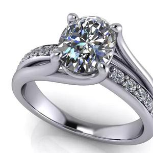 Modern Oval Solitaire Split Ring with accent side stones