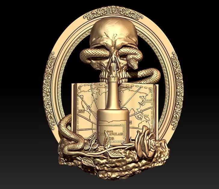 wine skull snake pendant