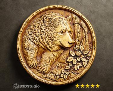 Bear Relief High Detail 3D Model: CNC Laser & 3D Print STL File + 4K TIF Grayscale Image