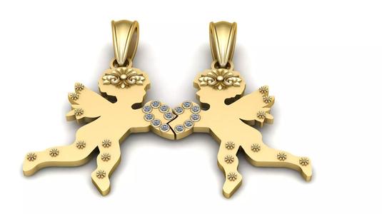 Twin Cupid Heart Pendant 3D Printable Model