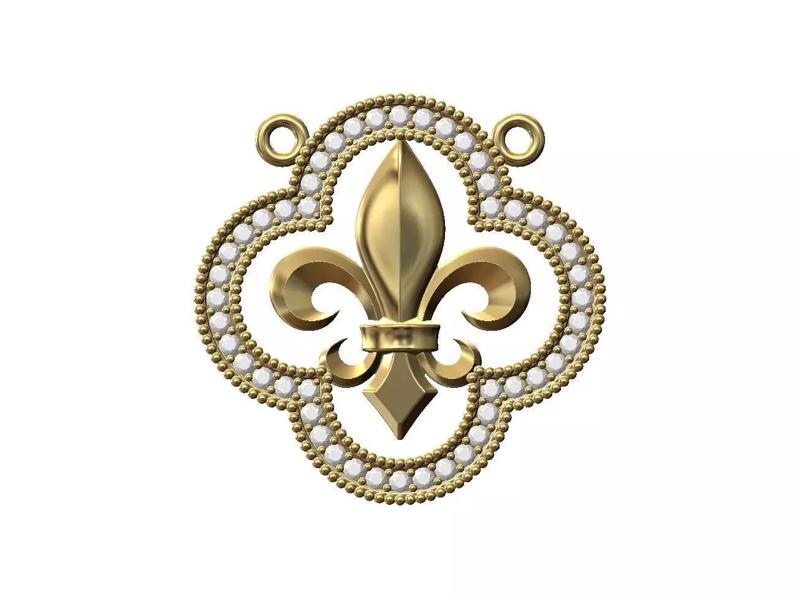 Quatrefoil heraldic lily ornament diamond pendant