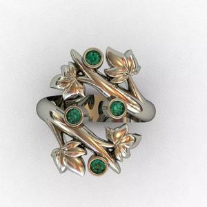 Ring 3D print model emerald leaf