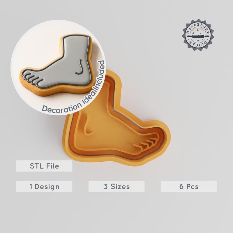 Foot Shape Cutter & Stamp, Cookie Fondant Kit, Ankle Leg Toe Design, 3 Sizes S/M/L, 6 Piece Set