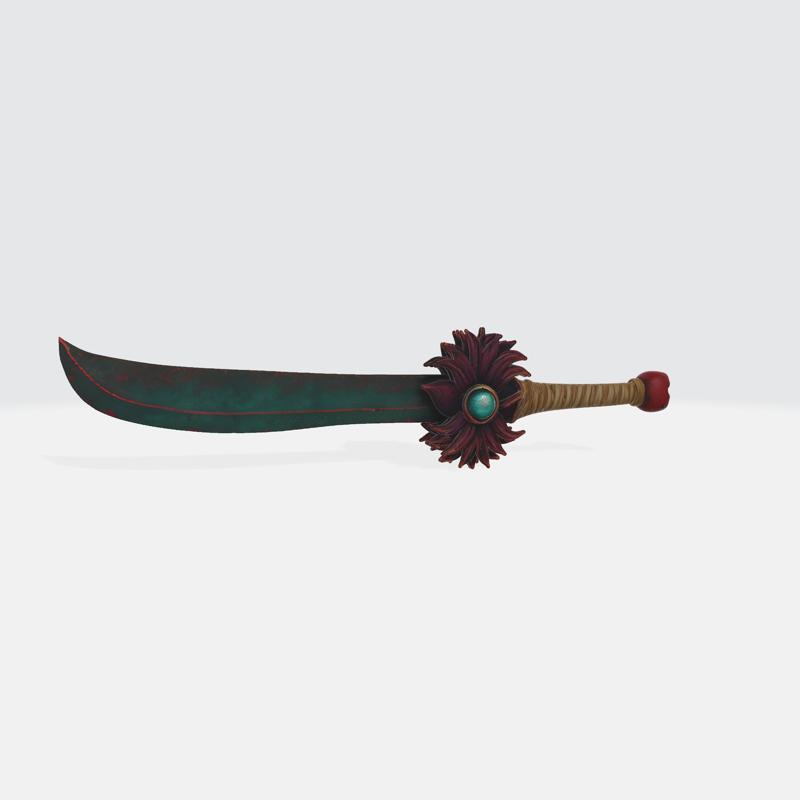 Fantasy Curved Sword 3D Model – Ornate Decorative Blade for Cosplay, Props, and Tabletop Games