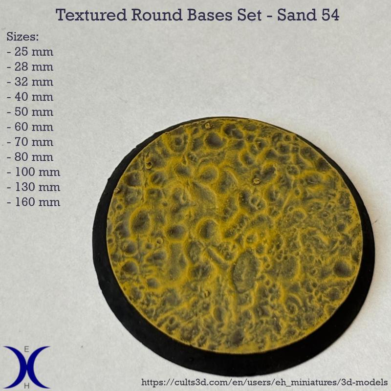 Round Bases Set – Sand 54 Texture (25–160mm) | Perfect for Tabletop Wargames & RPG's
