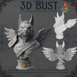 Griffin Bust – 3D Printable Mythical Creature Statue