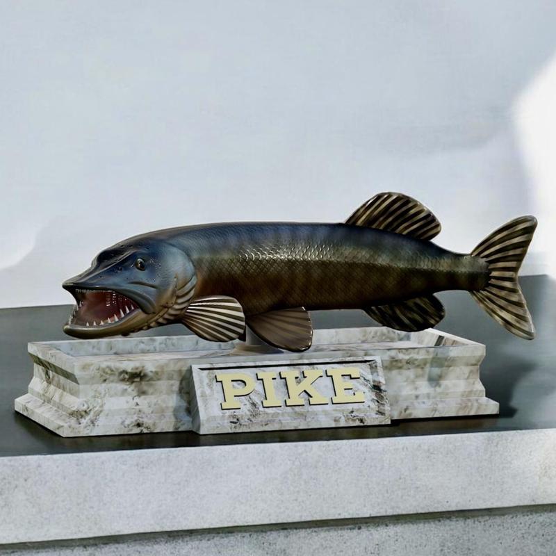 fish Northern pike / Esox lucius in motion open mouth statue detailed texture for 3d printing