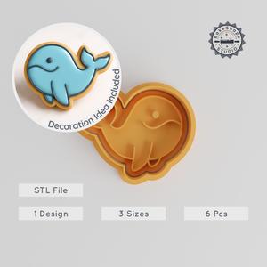 Whale Cookie Cutter & Stamp Set, Ocean Wildlife, Animal Theme, 3 Sizes, Perfect for Cookies & Fondant