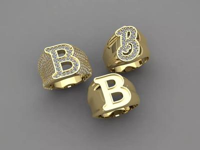 letter B ring desing with rhinestones 3D model