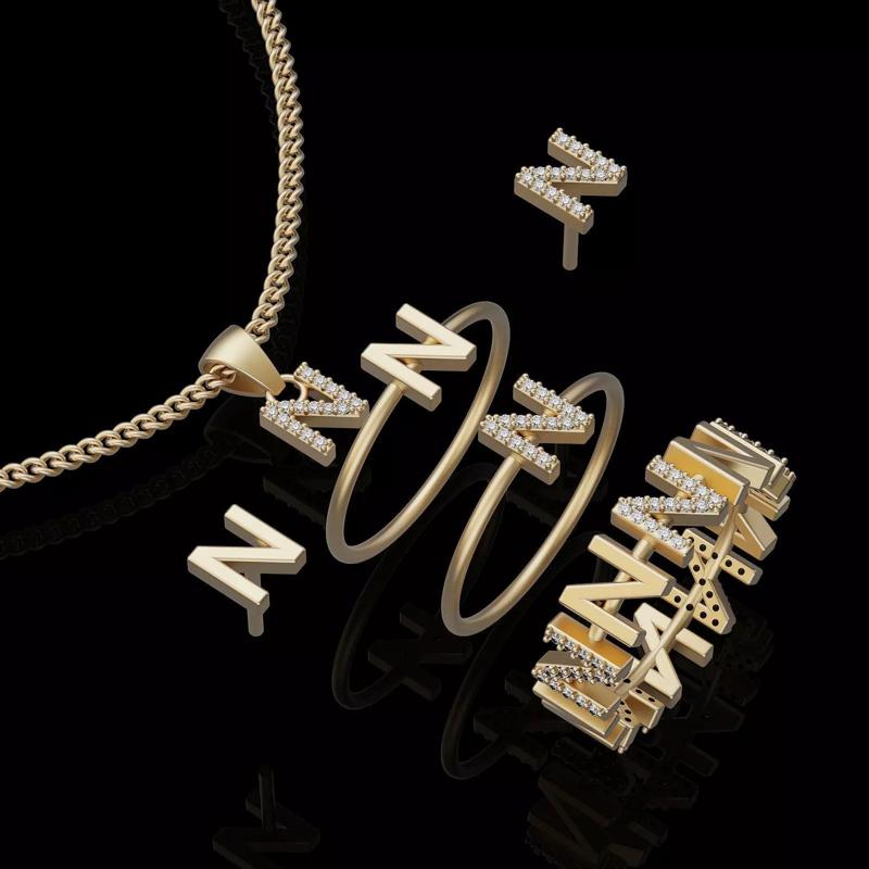 Letter N earring pendant ring    printable jewelry 3D model