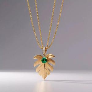 Emeralda Leaf  Minimalist Gold Necklace