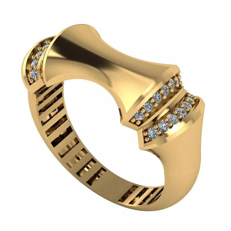 Luxury Diamond Accent Sculpted Gold Ring Hollow  trt04