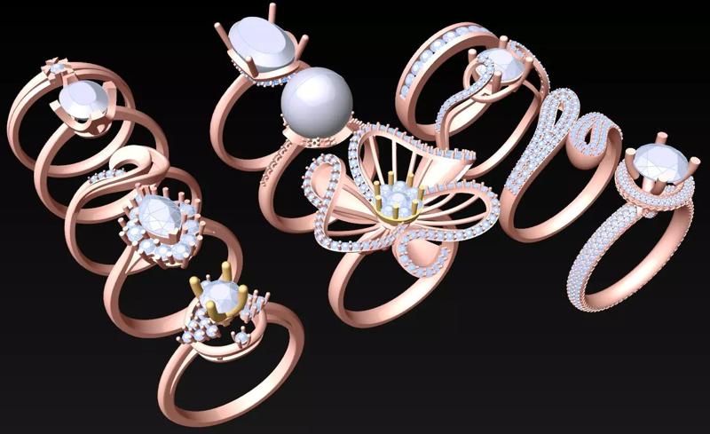 12 Womens Ring - Collection 3d Ring Jewellery Models bulk- AW04