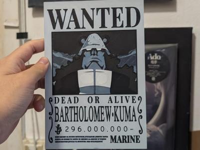 Kuma Wanted Poster One Piece Hueforge 3 Colores