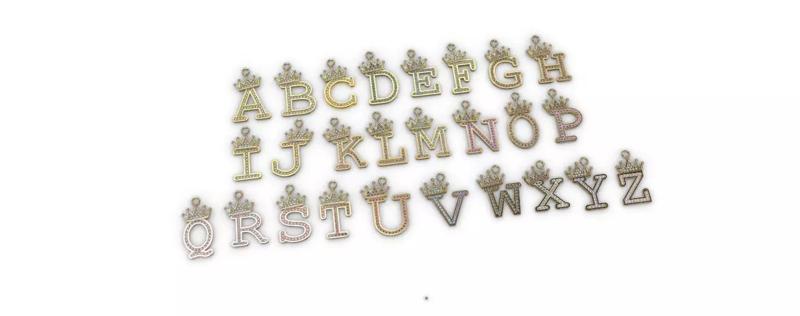 dijes- Colgantes paquete de abecedario con coronas  -v-