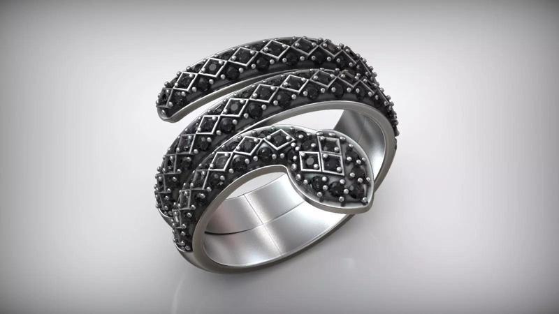 Snake Fashion Oxidized Black Diamond Ring