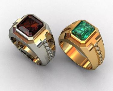 Diamond and emerald ring 3D print model